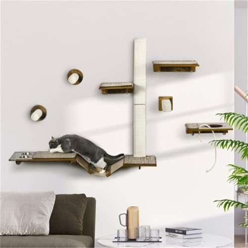 TIANTIANDIGITAL 6-Piece Cat Wall Rack, Cat Scratching Post, Cat Tree, Cat Climbing Tower, Cat Indoor Activities, Pet Supplies, Assembly Required, Brown