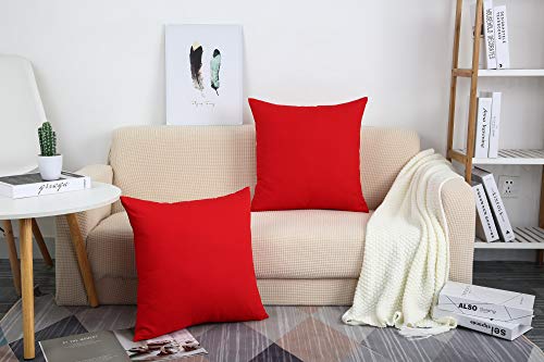 TangDepot Cotton Solid Throw Pillow Covers, 18" x 18" , Red