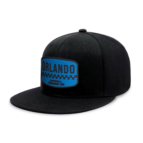 Flatbill Snapback Basketball Cap for Men and Women, Classic Cotton Sports Hat - Orlando - Black