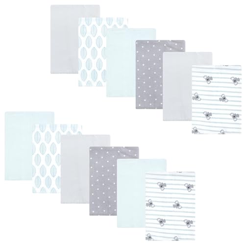 Image of Hudson Baby Cotton Flannel Burp Cloths 12-Pack Bundle, Koala Stripe, One Size