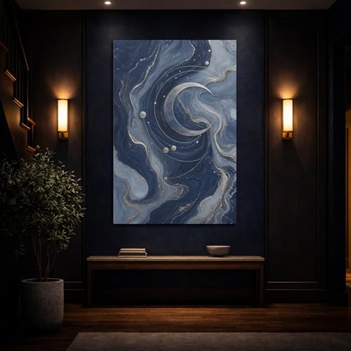Toile lune bleue et or grand format 24x36 pouces vertical - 4