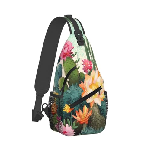Bolso cruzado tipo sling con diseño floral y cactus negro miniatura 2
