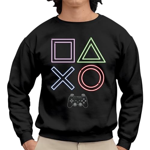 PlayStation PS5 Controller Buttons Men's and Women's Long Sleeve Crewneck Sweater (Black, Large)