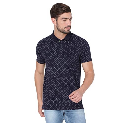 Image of Spykar Mens Cotton Navy Blue Printed T-Shirt