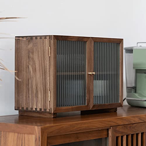 zyr Schwarze Walnuss Kleines Schrank Glastür Tee Set Schließfach 2-Layer Sideboard Hautpflege Produkte Porzellananzeige Kabinett Teetasse Lagerschrank Dekorativen Schrank - Image 3