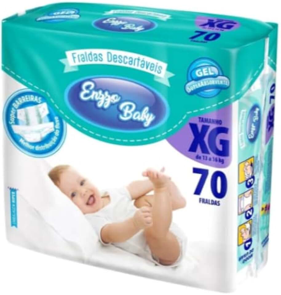 Fralda Descartável Infantil Bebê Pacote Hiper Enzzo Baby (XG: 70 Fraldas)