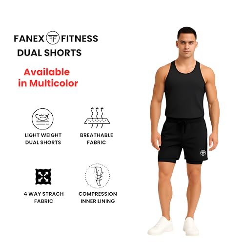 Image of Men's 2 in 1 Active Dual Shorts with Inner Tights Layer & Compression Liner, Double Layer Athletic Short for Running, Gym & Sports