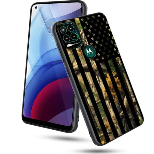 CICPLKSE for Moto G Stylus 5G Case, Soft Silicone Rubber Bumper Case, Full Body Protection, Shockproof, Camo Forest American Flag