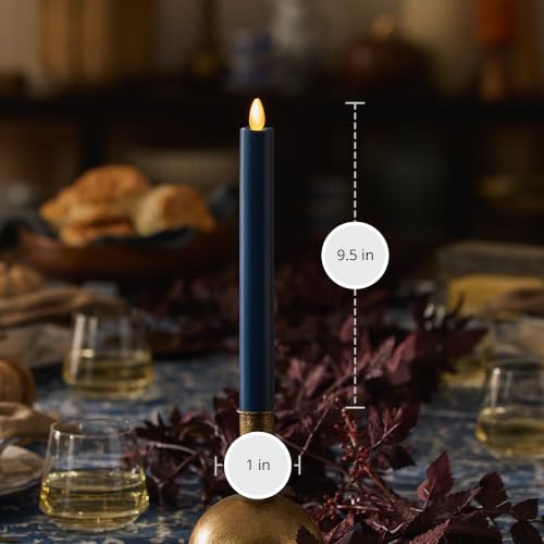 Image of Luminara Flameless Candle Taper (1 inch x 9.5 inch) Melted Top Real Wax Unscented Remote Ready Timer (Blue Opal)