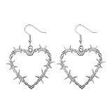 Pendientes de corazón grandes de estilo punk, aretes de espina de alambre de púas, aretes góticos de oro y plata, aretes de espina de corazón, aretes colgantes de malla de metal, joyería de Halloween