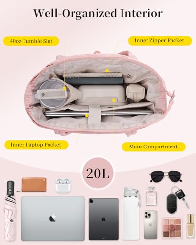 Image of Puffer Tote Bag for Women Handbag Nurse Bag with Cup Holder & Laptop Compartment & Trolley Sleeve for Work Travel Pink