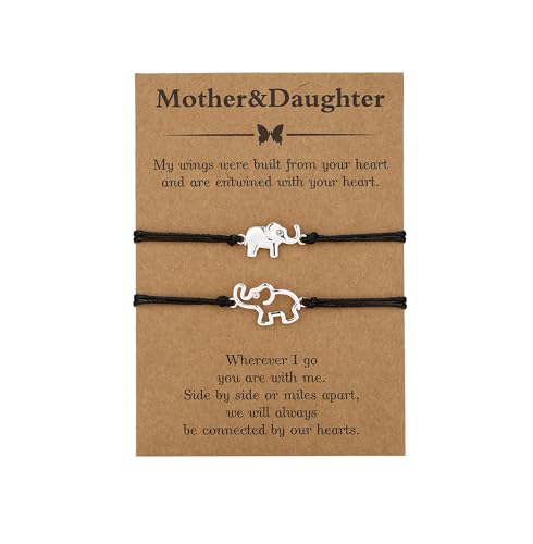 Adjustable Cute Animals Elephant Matching Bracelet Mother Daughter Bracelets Set for 2 Mom Daughter Mothers Day Gift - Main Image