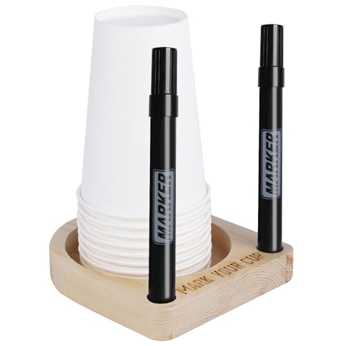 1 Pcs Wooden Party Cup Holder with Marker Slots Organizer for Drinks Ideal for Gatherings and Housewarming Gifts