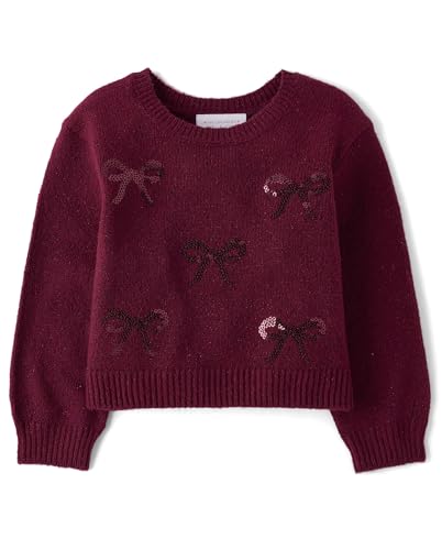 The Children's Place,Baby-Girls,and Toddler Long Sleeve Crew Neck Pullover Sweater,Sugar Beet Bows,3 Years