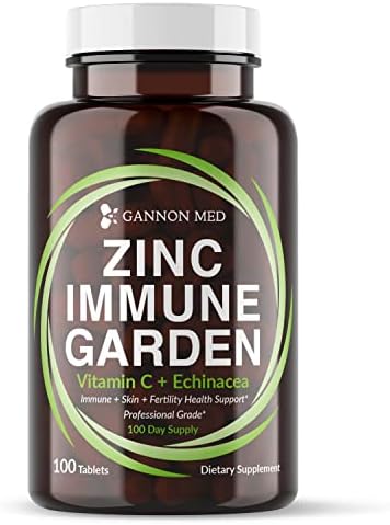 GANNON MED Chelated Zinc 50mg Immune Garden Vitamin C 800mg Zinc Supplements Echinacea 600mg per Tablet - Immunity + Skin + Reproductive Health Minerals - Zinc Chelate Immune Booster for Kids & Adults