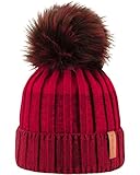 Pelzimitat-Bommel Parforce Damen Bommelmütze Weinrot Einheitsgröße