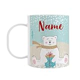 Striefchen® Kindertasse aus Kunststoff - Eisbär - mit Namensaufdruck