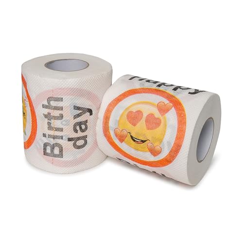 Carta igienica Happy Birthday, per ogni compleanno, 2 rotoli, decorazione per feste e confezione regalo, carta igienica con emoji divertenti, carta igienica divertente, articolo da regalo in rotolo