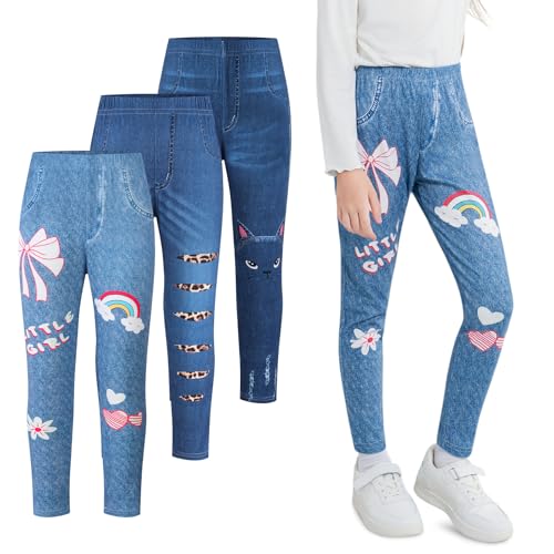 Leggings filles imitation denim Weixinbuy lot de 3 pantalons évasés et extensibles pour enfants