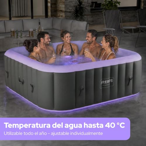 Miniatura 7 de Arebos Spa Hinchable Whirlpool Bañera De Hidromasaje 185x185cm Para 6 Personas Banda Luminosa Led 130 Chorros De Masaje 910 Litros Incluye Cubierta Masaje De Burbujas Y Bienestar