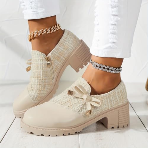 Women's Bow Embellished Chunky Chunky Heel Single Shoes,Side Zip Boots,Comfortable Ankle Boots4