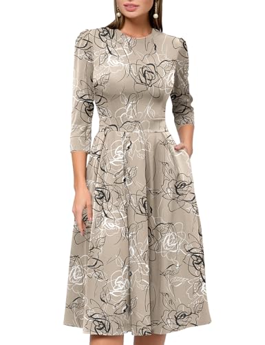 Simple Flavor Women's Floral Vintage Dress Elegant Midi Evening Dress 3/4 Sleeves - Image 6