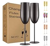 UNISWEET Champagne Glasses Set of 2 Stainless Steel Champagne Flutes Wedding Gifts for Bride 8.5 oz Unbreakable Champagne Glasses for Party Wedding Christmas Anniversary Brithday