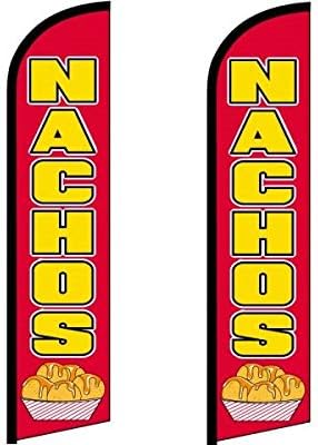 Nachos Pack of 2 Flags | 2.5 ft by 11.5 ft Advertising Nachos Flags for Business | Weatherproof Polyester Nachos Flags | Outdoor Flags for Business (Mount and Poles are Not Included)