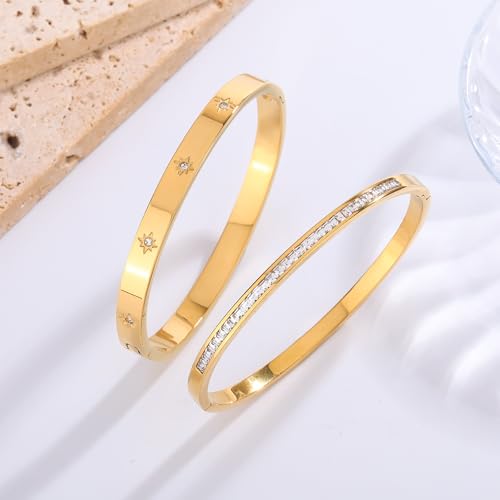 Hexagon Tennis Bracelet for Women, Stainless Steel Star Charm Bangle with Cubic Zirconia, Sparkling Elegant Jewelry Gift Women's Cuff bracelet4