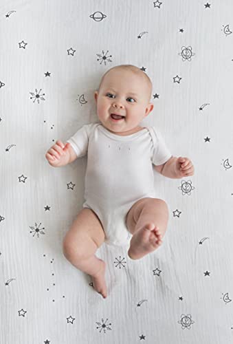 Image of Amazing Baby Cotton Muslin Fitted Crib Sheet, Space, Soft Black , 52x28x6 Inch (Pack of 1)