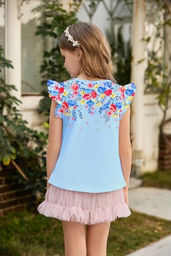 Image of Arshiner Girls Shirts Ruffle Short Sleeve Summer Cute Casual Crewneck Tops Blouse Tee