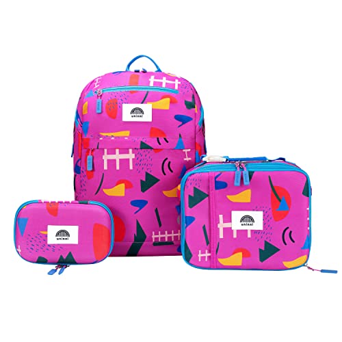 Uninni UNIBNDL-ABS Abstract Kids Backpack Set For Age 6+, Fits For Height 3'9 Inch Above Kids With Lightweight Insulated Lunch Bag And Cute Pencil Case cover