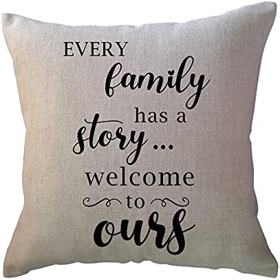 Home Quotes Throw Pillow “Every Family Has a Story Welcome to Ours” Farmhouse Decorative Cushion Cover 18 x 18 Inch Rustic Family Words Country Decor Pillowcases for Sofa/Couch/Porch image 5