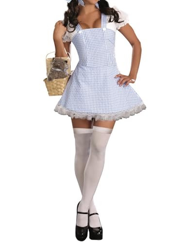 ensswliz Dorothy-Kleid für Damen, Halloween-Kostüm, Puffärmel, Spitzensaum, rauchblau, kariert, Korsett-Minikleid, Märchen-Cosplay-Kleid, D-Blau,...