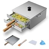 Rice Roll Steamer, Lid Open Stainless Steel Rice Noodle Steamer, Cantonese Cuisine 2-Tier Machine, Commercial Home Noodle with Wooden Handle with Extra Steam Tray