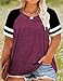 CARCOS Womens Plus Size Summer Tops 3X Color Block Short Sleeve Shirts Wine Red Raglan Sleeve Tshirts Crewneck Casual Tunics 3XL 20W 22W