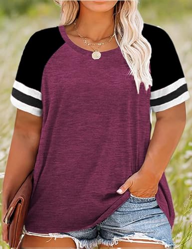 Image of CARCOS Womens Plus Size Tops Short Sleeve Shirts V Neck Tunic Floral /Tie Dye /Solid Summer Tees XL-5X