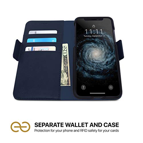 Image of dreem Fibonacci 2-in-1 Wallet Case for Apple iPhone X & Xs - Luxury Vegan Leather, Magnetic Detachable Shockproof Phone Case, RFID Card Protection, 2-Way Flip Stand - Royal