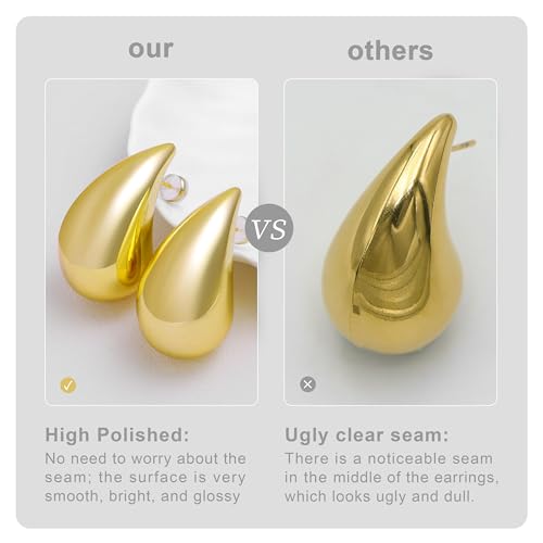 Chunky Gold Hoop Earrings for Women Lightweight Teardrop Dupes Earrings 925 Sterling Silver Post Large Drop Earrings Gold Plated Waterdrop Earrings Trendy Jewelry for Women4
