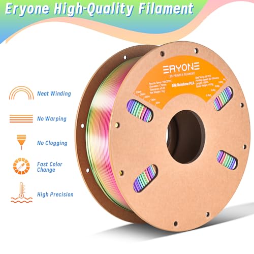 Image of ERYONE Silk Rainbow 3D Printer PLA Filament 1.75 + /- 0.03mm, Shiny Multicolor Filament PLA Fast Color Change 1KG(2.2LBS), Candy Rainbow