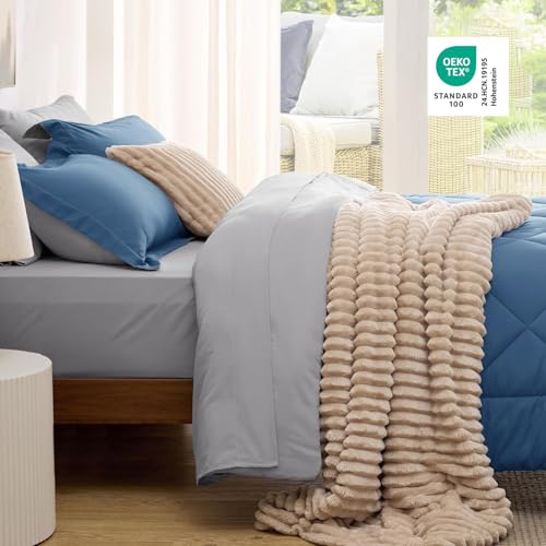 Image of Bedsure California King Comforter Set - 7 Pieces Reversible Slate Blue Bedding, California King Size Bed Set for All Seasons, Bed in a Bag with Down Alternative Comforter, Sheets, Pillowcases & Shams