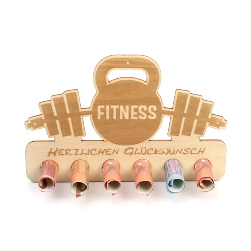 Kreative Feder Geldgeschenk Gym für Fitness-Fans - Geldscheinhalter aus Holz in originellem Design mit 6 Löchern für Geldscheine (Gym)