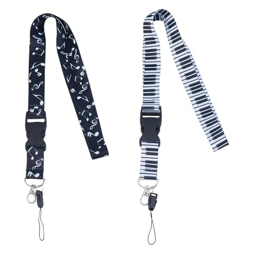 Hobbspring 2 colores notas musicales Lanyard teclas de piano cordón desmontable llavero llavero llavero collar con cierre rápido y gancho para llaves de coche silbato llavero billetera
