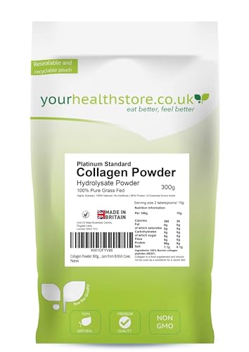 Collagen Powder 300g, 100% Pure Unflavoured, Grass Fed, Platinum Standard, Bovine, Made in Britain from British Cows (Bovaer Free).