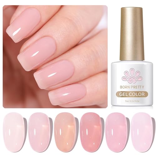 Born Pretty Jelly Pink Gel Nail Polish Nude Pink Sheer Translucent Valentine's Day Gel Polish Milky Natural Gel Polish Set Nail Art Manicure DIY Kit Home Salon 6PCS