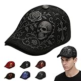 CHANGYUE Casquette Plate crâne et épines, Chapeau Gothique rétro réglable avec Broderie Ro...