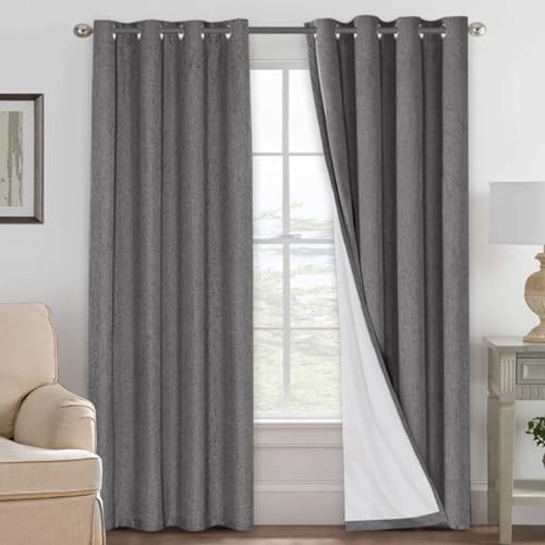 H.VERSAILTEX 100% Blackout Linen Curtains 90" L 2 Panels Grey