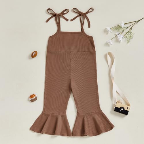 Toddler Baby Girl Football Outfit Game Day Bell Bottom Romper Spaghetti Strap Suspender Jumpsuit Overalls Fall4