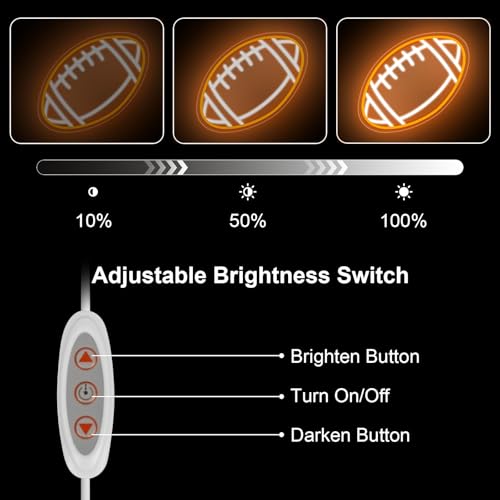 Image of Football Neon Sign for Wall Decor, Dimmable LED Light, Rugby Shaped Neon Light for Man Cave, Teens, Boys, and Girls' Bedrooms and Game Rooms Decor - Fans Present
