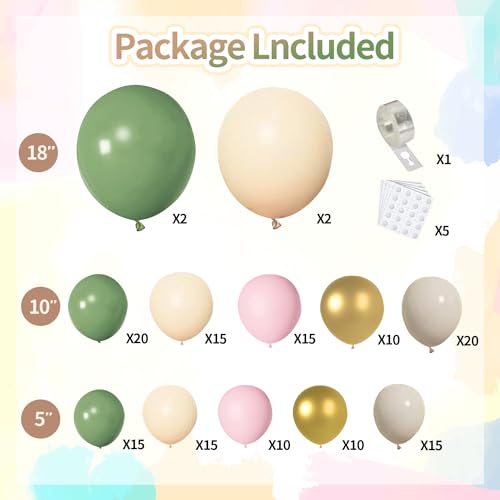 Image of Sage Green and Pink Floral Balloon Arch Kit 144 PCs